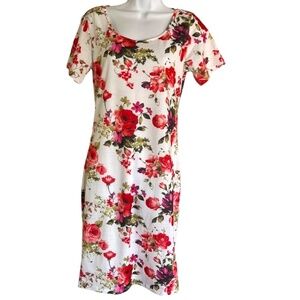 Tomsware | White and Pink Floral Print Dress | NWT